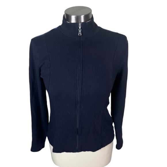 Talbots Small Navy Blue Womens Short Full Zip Long Sleeve Sweatshirt - Picture 1 of 6